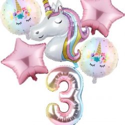 Set van 6 Stuks Unicorn / Eenhoorn ballonnen Verjaardagsfeestje Decoraties ( 3 jaar)