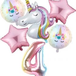Set van 6 Stuks Unicorn / Eenhoorn ballonnen Verjaardagsfeestje Decoraties ( 4 jaar)