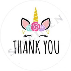 Stickers thank you unicorn Ø 40mm 96 stuks