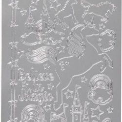 Stickers. zilver. unicorn. 10x23 cm. 1 vel