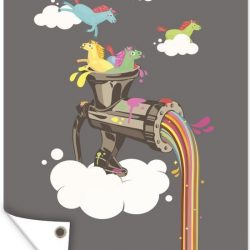 Tuinposter Absurd - Absurde eenhoorns en regenboog 60x80 cm - Tuindoek/Buitencanvas/Schilderijen voor buiten (tuin decoratie)