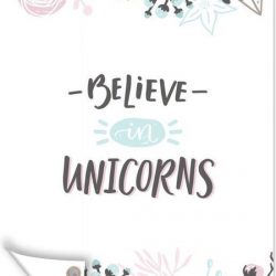 Tuinposter Illustratie voor kinderen - CM - Kinderillustratie Believe in unicorns quote tuinposter los doek 60x90 cm - Tuindoek/Buitencanvas/Schilderijen voor buiten (tuin decoratie)