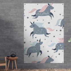 Tuinposter Illustratie voor kinderen - CM - Kinderillustratie met een patroon van eenhoorns en sterren - Tuinposter 120x180 cm - Tuindoek/Buitencanvas/Schilderijen voor buiten (tuin decoratie)