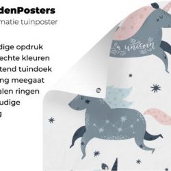 Tuinposter Illustratie voor kinderen - CM - Kinderillustratie met een patroon van eenhoorns en sterren - Tuinposter 80x120 cm - Tuindoek/Buitencanvas/Schilderijen voor buiten (tuin decoratie)