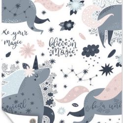 Tuinposter Illustratie voor kinderen - CM - Kinderillustratie met een patroon van sterren en eenhoorns tuinposter los doek 80x120 cm - Tuindoek/Buitencanvas/Schilderijen voor buiten (tuin decoratie)