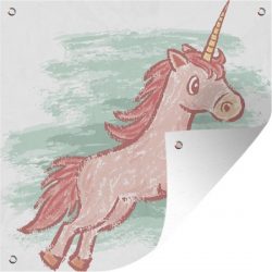 Tuinposter Kinderillustratie Unicorn - Kinderillustratie eenhoorn tekening 50x50 cm - Tuindoek/Buitencanvas/Schilderijen voor buiten (tuin decoratie)