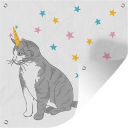 Tuinposter Kinderillustratie Unicorn - Kinderillustratie katteneenhoorn 50x50 cm - Tuindoek/Buitencanvas/Schilderijen voor buiten (tuin decoratie)