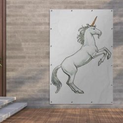 Tuinposter Kinderillustratie Unicorn - Kinderillustratie steigerend eenhoorn 120x180 cm - Tuindoek/Buitencanvas/Schilderijen voor buiten (tuin decoratie) XXL / Groot formaat!