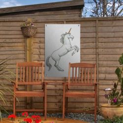 Tuinposter Kinderillustratie Unicorn - Kinderillustratie steigerend eenhoorn 40x60 cm - Tuindoek/Buitencanvas/Schilderijen voor buiten (tuin decoratie)