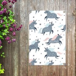 Tuinposter Kinderkamer Patroon - CM - Kinderpatroon met eenhoorns versierd met sterrenbeelden tuinposter los doek 60x90 cm - Tuindoek/Buitencanvas/Schilderijen voor buiten (tuin decoratie)