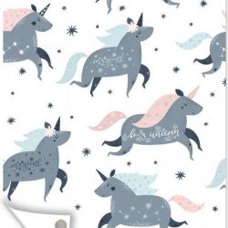 Tuinposter Kinderkamer Patroon - CM - Kinderpatroon met eenhoorns versierd met sterrenbeelden tuinposter los doek 80x120 cm - Tuindoek/Buitencanvas/Schilderijen voor buiten (tuin decoratie)