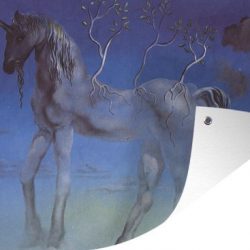 Tuinposter Salvador Dali 3 - Happy Unicorn - Schilderij van Salvador Dali tuinposter los doek 60x40 cm - Tuindoek/Buitencanvas/Schilderijen voor buiten (tuin decoratie)