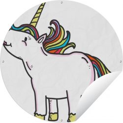 Tuinposter rond Kinderillustratie Unicorn - Kinderillustratie eenhoorntekening Tuinposter - Ronde tuinposter 120x120 cm - Tuindoek/Buitencanvas/Schilderijen voor buiten (tuin decoratie) XXL / Groot formaat!