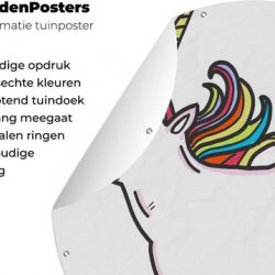 Tuinposter rond Kinderillustratie Unicorn - Kinderillustratie eenhoorntekening Tuinposter - Ronde tuinposter 150x150 cm - Tuindoek/Buitencanvas/Schilderijen voor buiten (tuin decoratie)