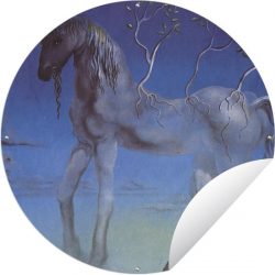 Tuinposter rond Uitsneden Salvador Dali 3 - Eenhoorn - schilderij van Salvador Dali Tuinposter - Ronde tuinposter Ø 150 cm - Tuindoek/Buitencanvas/Schilderijen voor buiten (tuin decoratie)