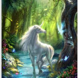 Tuinposter – Getekende Unicorn in Fantasiebos - 30x40cm Foto op Tuinposter  (wanddecoratie voor buiten en binnen)