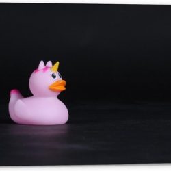 Tuinposter – Roze Bandeendje met Unicorn - 60x40cm Foto op Tuinposter  (wanddecoratie voor buiten en binnen)