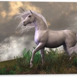 Tuinposter – Witte Unicorn op Berg - 60x40cm Foto op Tuinposter  (wanddecoratie voor buiten en binnen)