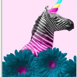 Tuinposter – Zebra als Eenhoorn met Bloemen - 40x60cm Foto op Tuinposter  (wanddecoratie voor buiten en binnen)