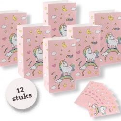 Uitdeelzakjes unicorn roze 12 Stuks - Traktatie zakjes voor Uitdeelcadeautjes -Uitdeelzakjes Kinderfeestje - Kinderen