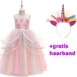 Unicorn Jurk | Eenhoorn Jurk | Prinsessenjurk Meisje | Verkleedkleren Meisje |maat 104/110| Prinsessen Verkleedkleding | Carnavalskleding Kinderen |+ GRATIS Haarband | Roze