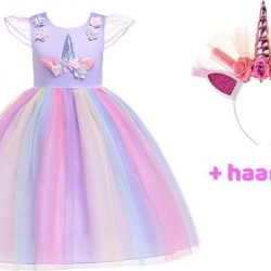 Unicorn Jurk | Eenhoorn Jurk | Prinsessenjurk Meisje | maat 122/128(140)|Verkleedkleren Meisje |Prinsessen Verkleedkleding | Carnavalskleding Kinderen | + GRATIS Haarband |Paars
