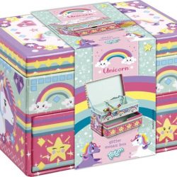 Unicorn sieradendoosje  - eenhoorn glitter beauty doosje versieren - 15 x 10 x 10 cm - Totum knutselset meisjescadeau