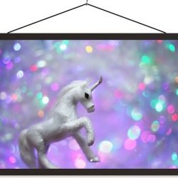 Wit eenhoorn ornament schoolplaat platte latten zwart 120x80 cm - Foto print op textielposter (wanddecoratie woonkamer/slaapkamer)