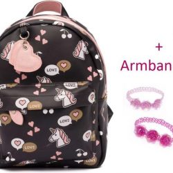 Zebra Rugzak Unicorn Love Black Pink - Eenhoorn + armbandje