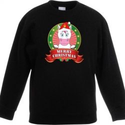 Zwarte kersttrui met een eenhoorn jongens en meisjes - Kerstruien kind 9-11 jaar (134/146)
